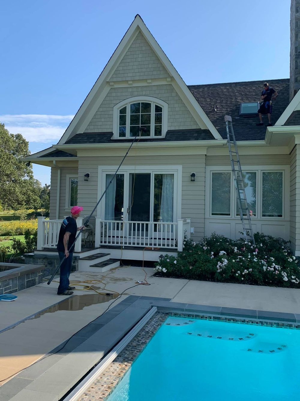 Working a pool house from the deck and the roof