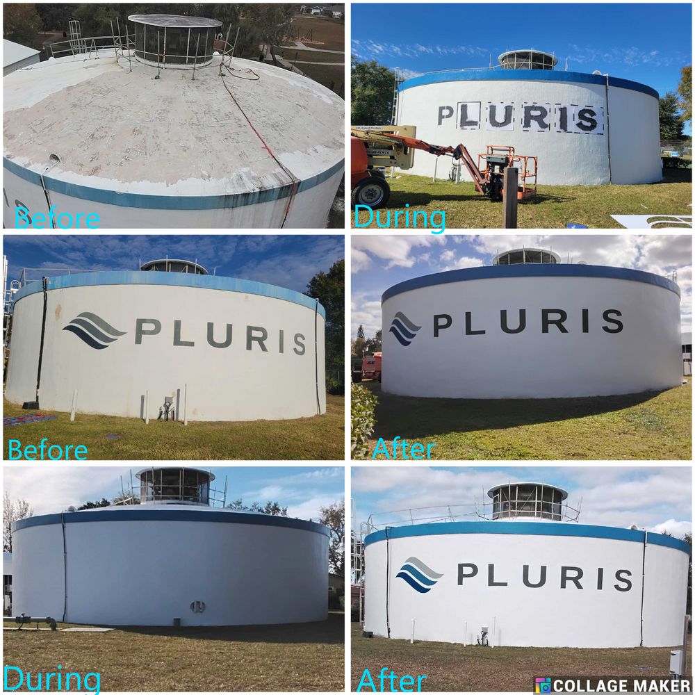 Pluris water storage tanks shown before, during and after recoating