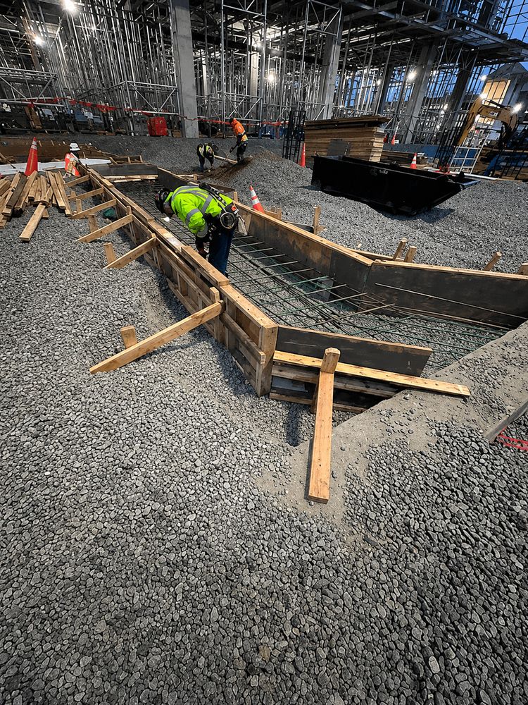 Formed commercial concrete work in progress on a structural site