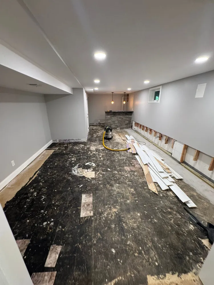 Before: basement mid-demolition with the old floor removed