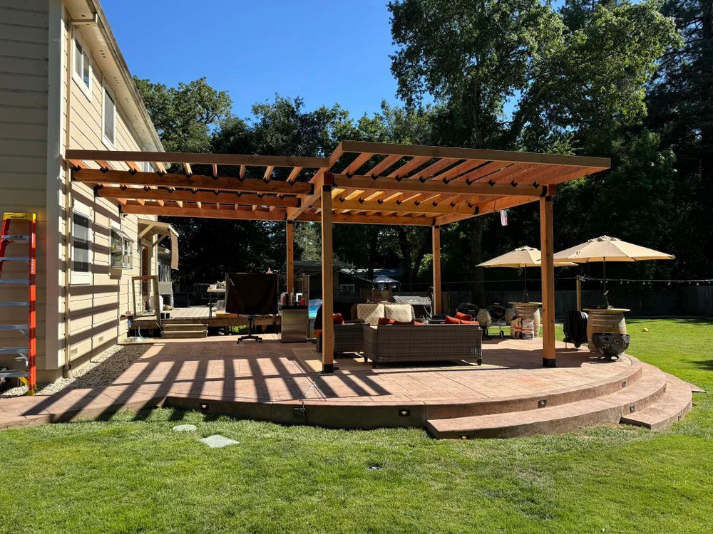 Transform your outdoor space with our custom-built pergolas. Enhance the aesthetics of your home, create a relaxing atmosphere, and enjoy the beauty of nature while benefiting from added shade and privacy. for Ren Levine Construction in Novato, CA