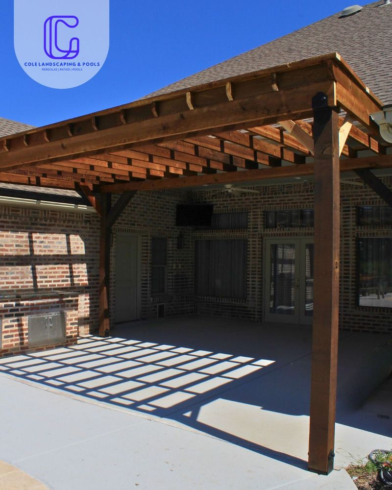 Enhance your outdoor oasis with our custom Patios and Pergolas. Our designs provide shade, style, and functionality, seamlessly integrating with your pool area for the ultimate relaxation experience at home. for Cole Landscaping & Pools, LLC in Amarillo, TX