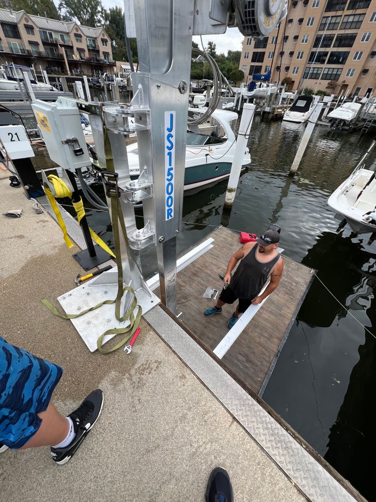 Boat lift Installation for Wagner's Lift and Dock Shop LLC in Watervliet, MI