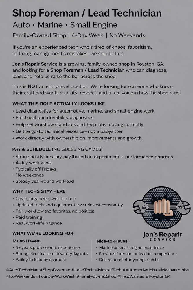 All Photos for Jon's Repair Service in Elberton, GA