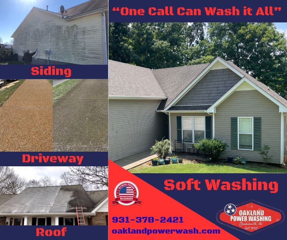 House and Roof Softwash for Oakland Power Washing in Clarksville, TN