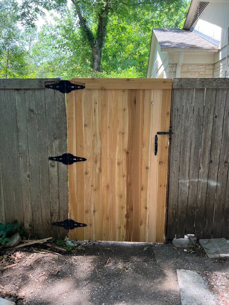 Enhance your home's curb appeal with our custom wood gates, combining durability and elegance. Expertly crafted to complement any landscape, these gates provide security while enhancing the aesthetic beauty of your property. for Cortez Landscaping Services in Mesquite, TX