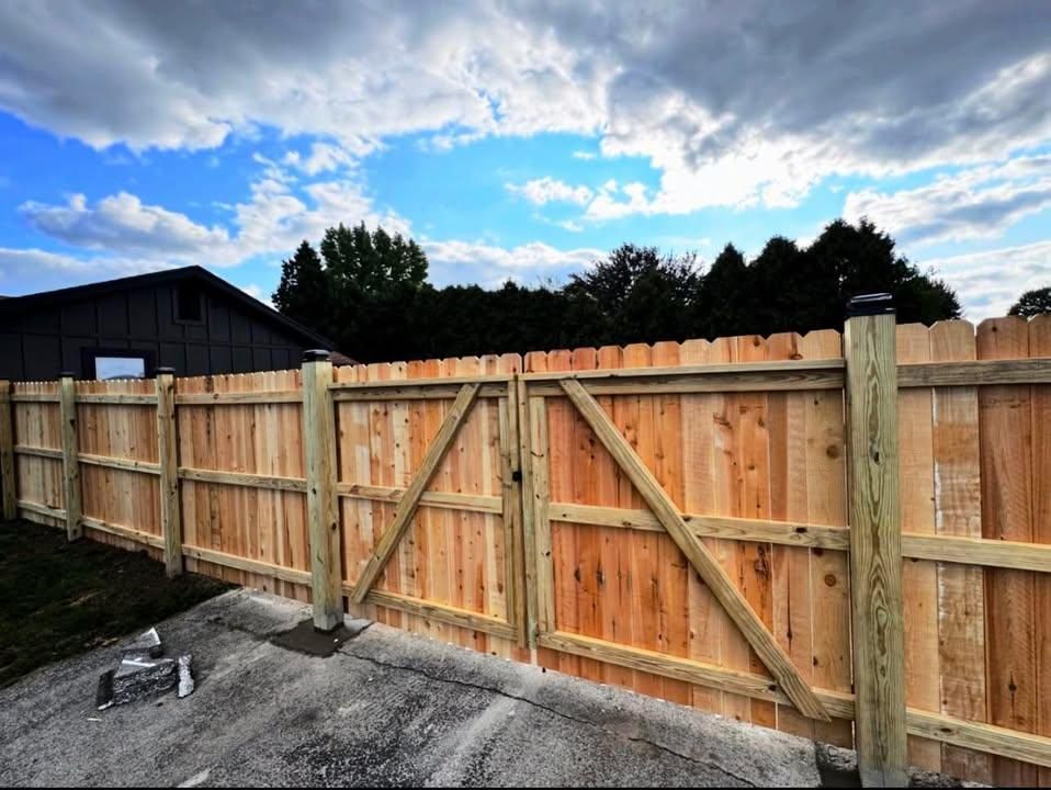 Wood fence installation using PostMaster+ steel posts for superior strength and durability. Privacy, shadowbox, and decorative styles available. Built stronger, installed cleaner, and backed by a lifetime steel post warranty. for FreshFence in Fort Wayne, IN