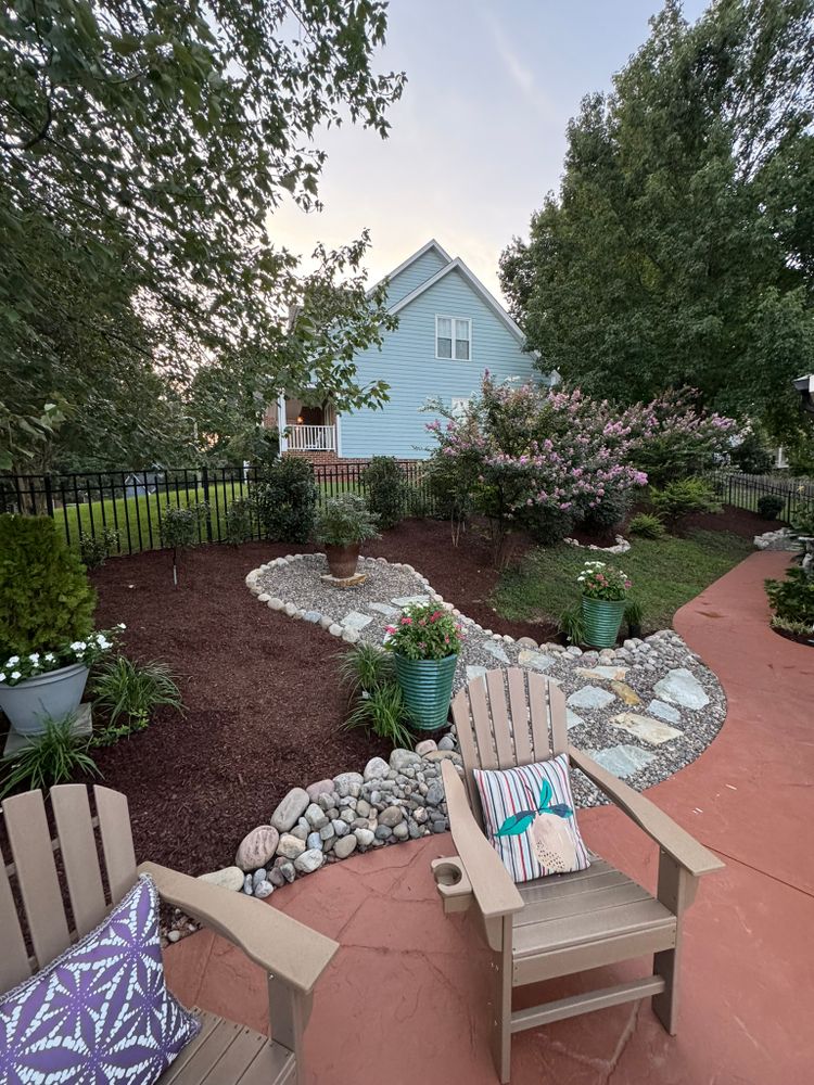 Landscape installation services including mulch, pine straw, rock, planting, shrub trimming, cleanups, edging, and bed redesigns to keep your property looking clean, healthy, and well-maintained year-round. for Done2Day LLC in Wake Forest, NC