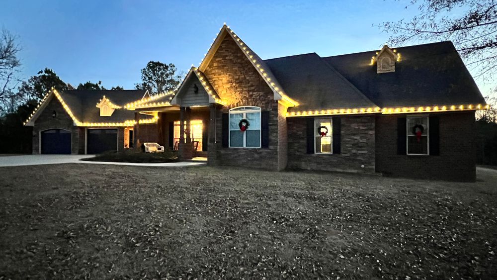 Enhance your home's curb appeal this holiday season with our FunderGlow Christmas, Holiday & Event Lighting service. Transforming your property into a festive wonderland for memorable celebrations. for FunderFlow Commercial and Residential Pressure Washing Inc in Tupelo, MS