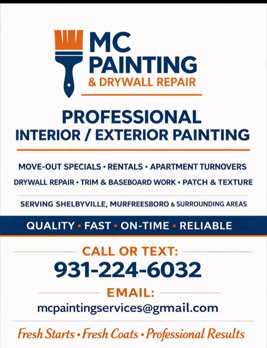 All Photos for MC Painting and Drywall Repair in Shelbyville, TN