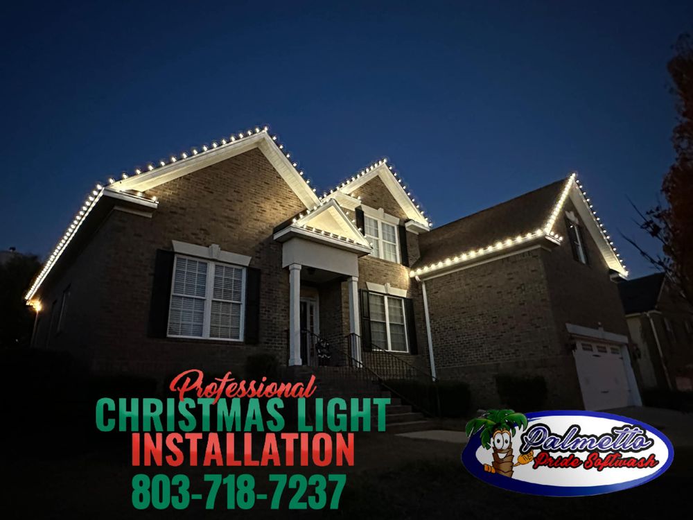 Our Christmas light installation service is the perfect way to get your home ready for the holiday season. We will install lights and decorations in a timely and professional manner. for Palmetto Pride Softwash in Lexington, SC