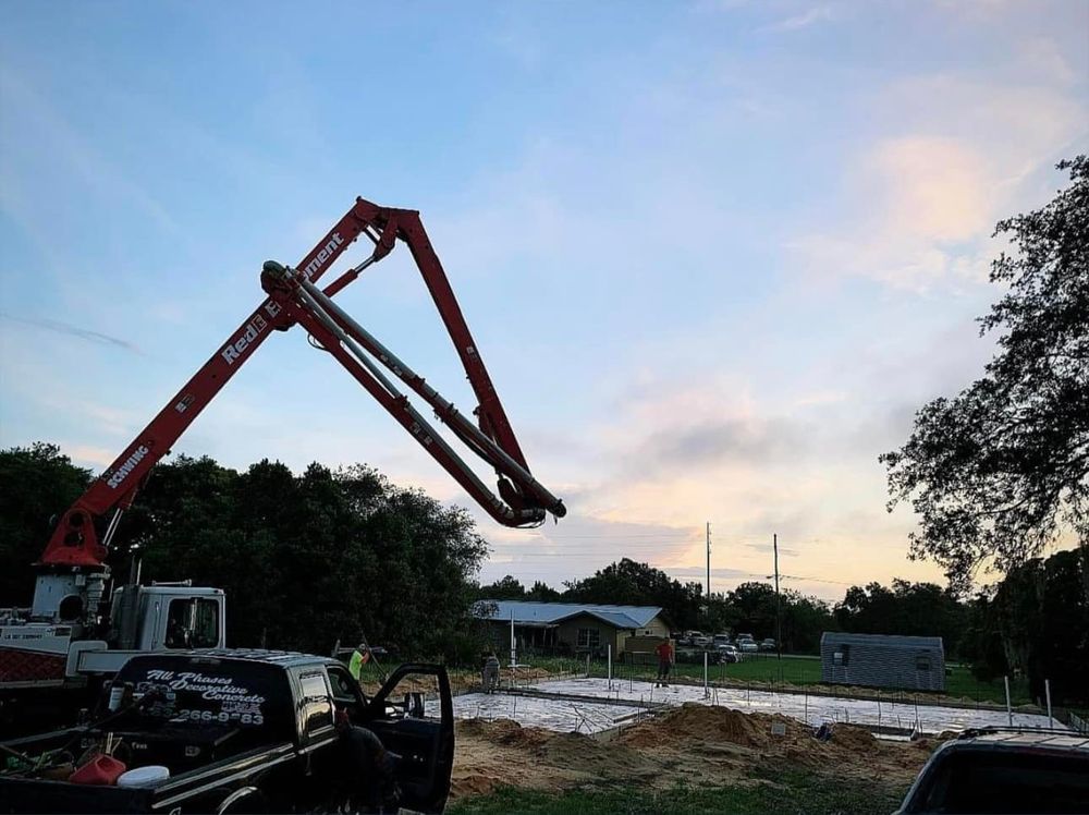 Our concrete services provide efficient and reliable concrete pumping, ensuring seamless delivery to hard-to-reach areas, minimizing mess and labor while enhancing the quality and durability of your home projects. for All Phases Decorative Concrete in Sebring, FL