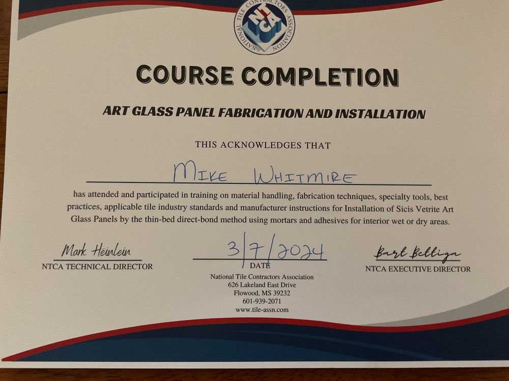 Certifications & Training for Guadalupe Tile Company in New Braunfels, TX