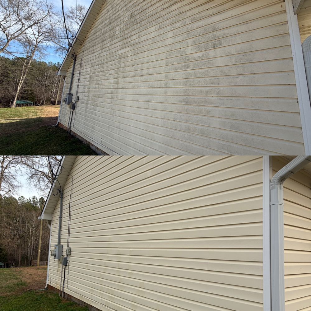 Our soft washing services safely remove algae, mold, mildew, and dirt from exterior surfaces using low-pressure cleaning methods, restoring your home’s beauty while protecting siding, roofs, patios, and surrounding landscaping. for Cooley’s Exterior Property Solutions  in Jackson, GA
