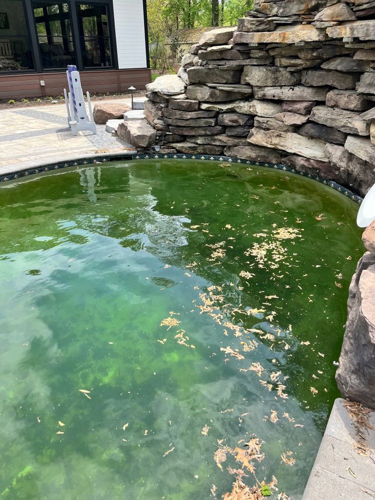 We drain the pool. We then power wash the entire pool and acid wash the walls and floor as necesaary. for Chesapeake Pool Solutions in Pasadena, MD