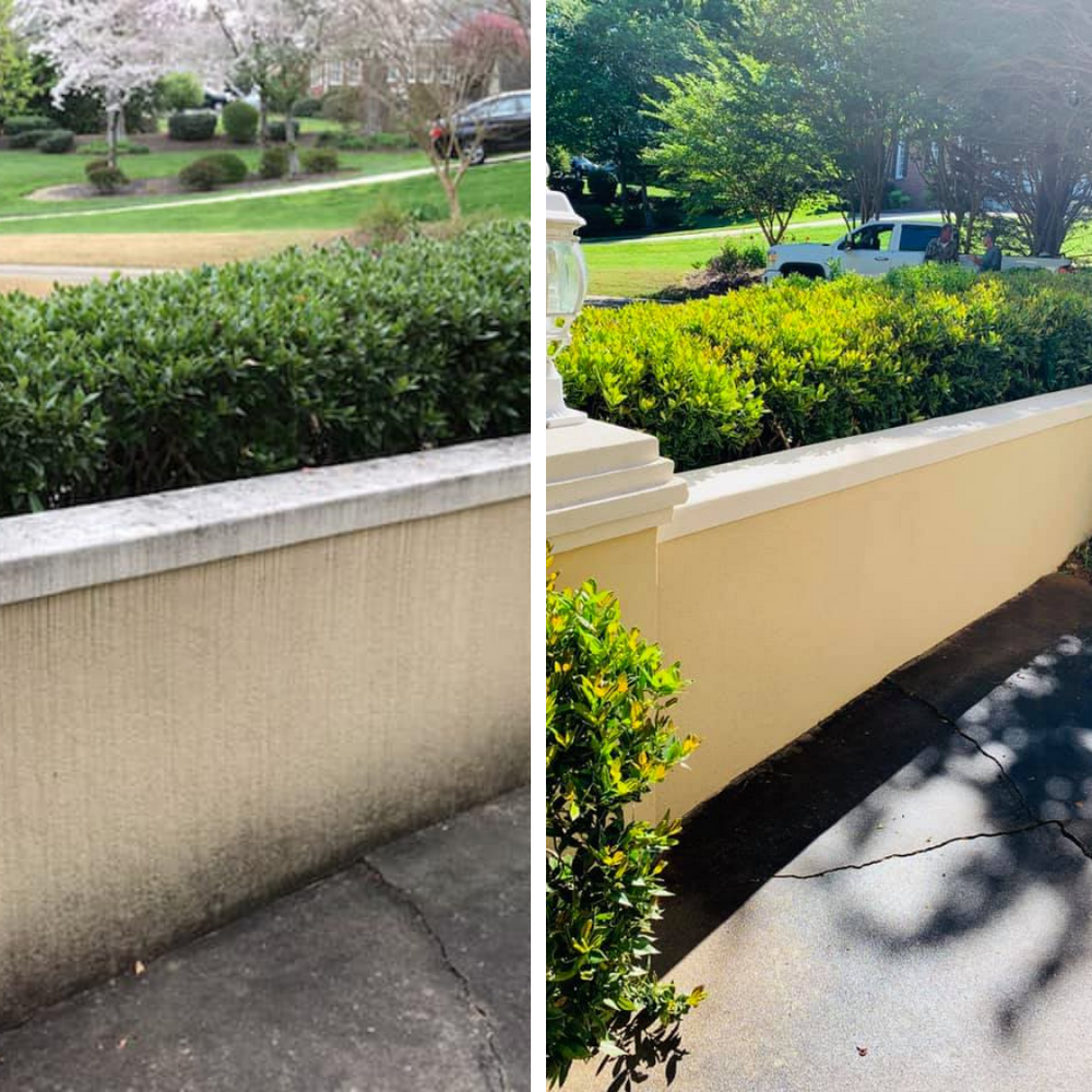 We can blast the weeds away from the spaces between bricks or stones on your retaining wall so it looks like the day you first built it. for JB Applewhite's Pressure Washing in Anderson, SC