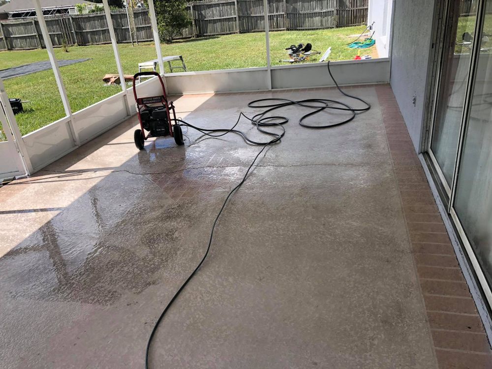 Our pressure washing service will effectively clean the exterior surfaces of your home, removing dirt, grime, mold, mildew, peeling paint or stains to ensure a fresh start for any future painting project. for Armas Pool Screen Replaced Pressure Wash and Painting LLC in Clair Mel, FL