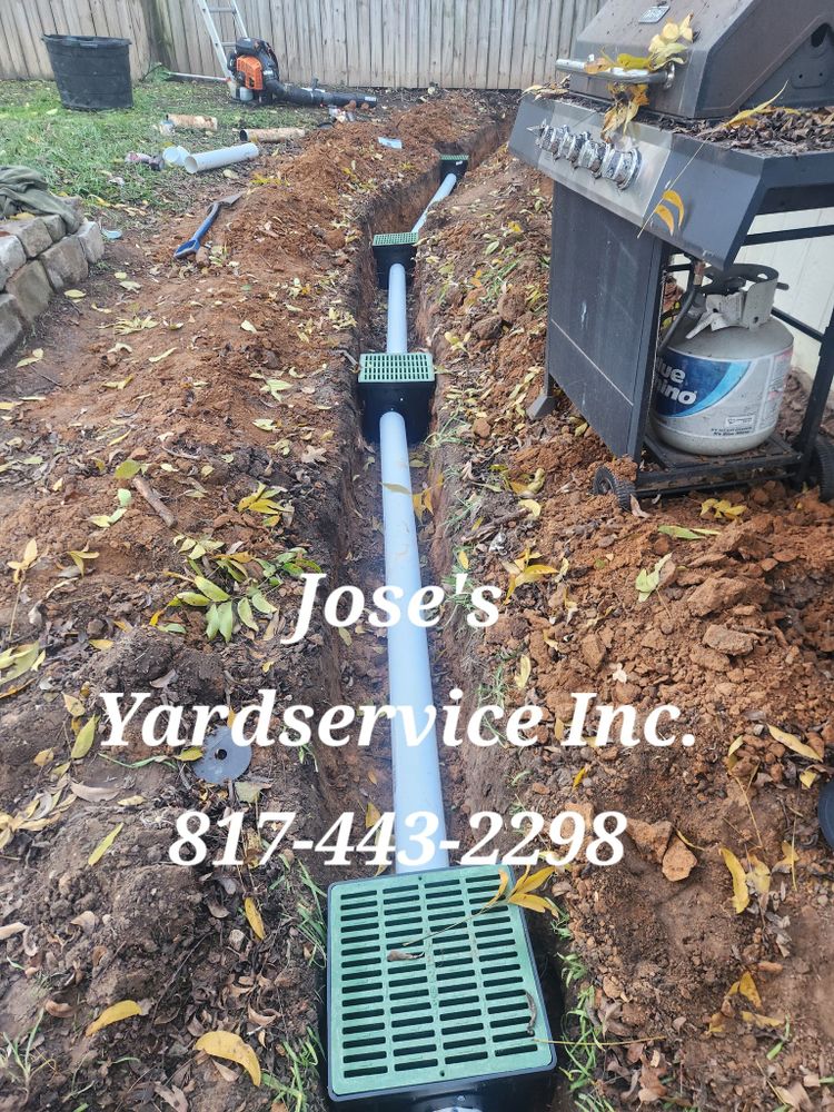 Our expert team provides efficient French drain installation near me, ensuring effective water management and preventing yard flooding. Trust our landscaping company for reliable solutions to protect your property from excess moisture. for Jose's Yardservice in Keller, TX
