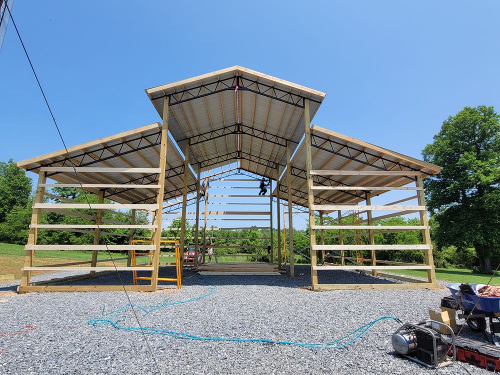 Steel Truss Pole Barns for Platinum Outdoor Services LLC in Conover, NC