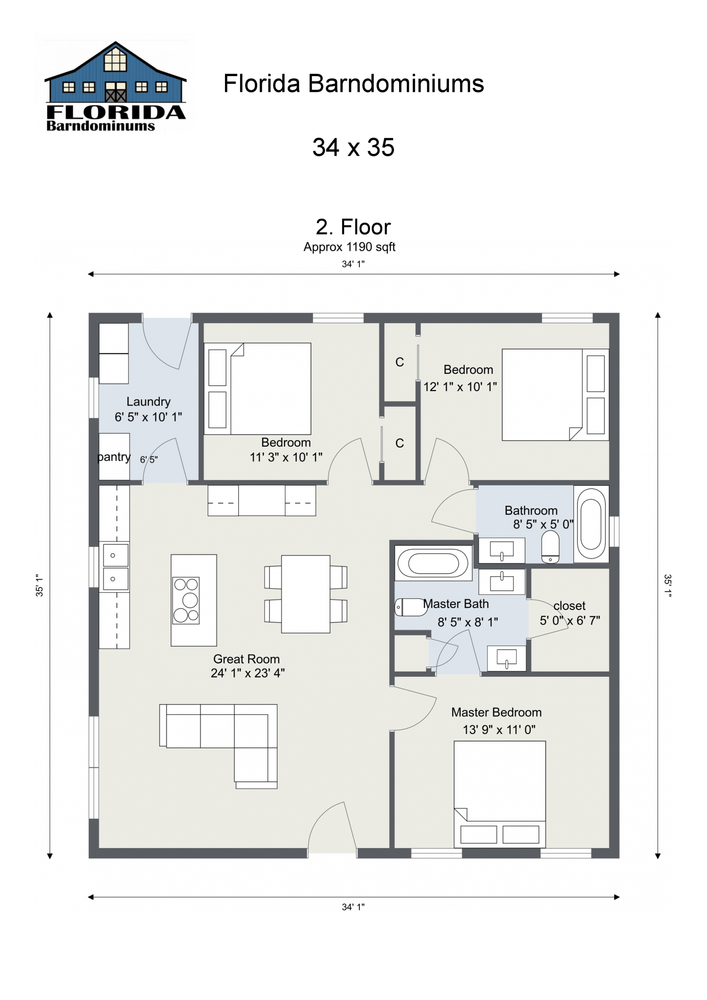 1-Level Floor Plans  for Florida Barndominiums in Homosassa Springs, FL