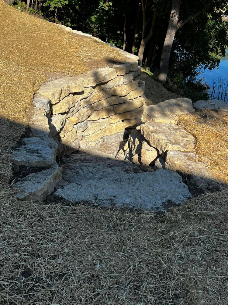 Stone Wall Installation for Eggers Enterprises LLC in Mineral Point, WI