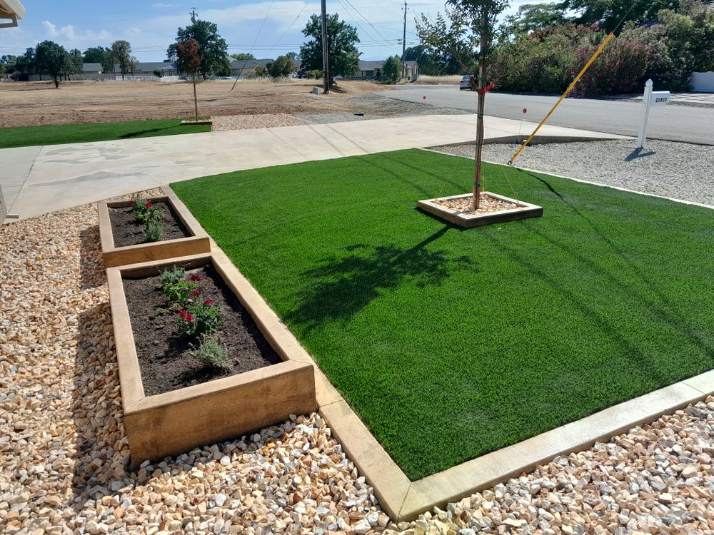 Medium to higher end landscaping from hardscape to artificial grass. for Austin LoBue Construction in Cottonwood, CA