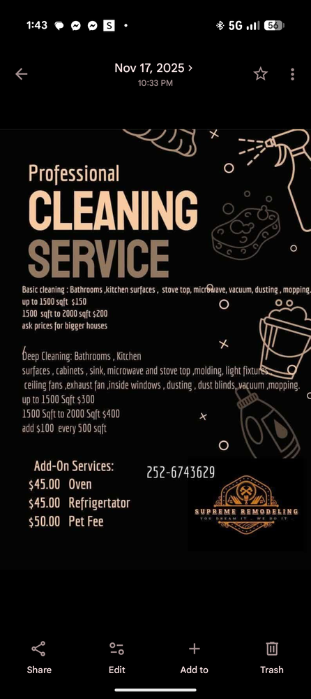 Our House Cleaning Services ensure a spotless home post-remodeling. Our team meticulously removes dust, debris, and construction residues, creating a clean and welcoming space for you to enjoy immediately. for Supreme Remodeling in Wilson, NC