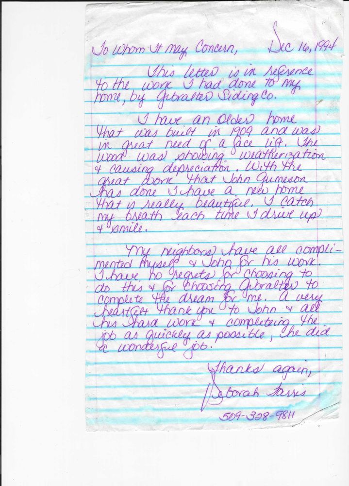 Testimonials Over the Years for Siding Doctor in Bonney Lake, WA