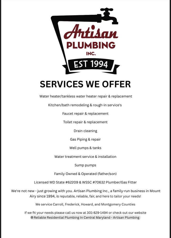 All Photos for Artisan Plumbing in Mount Airy, MD