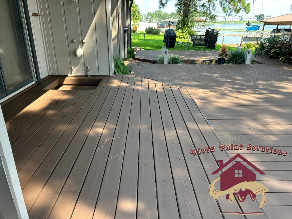 Our Deck Staining service restores and enhances the appearance of your deck, protecting it from weather damage while ensuring a beautiful and long-lasting finish. for Vivid Paint Solutions, LLC. in Eagle Lake, FL