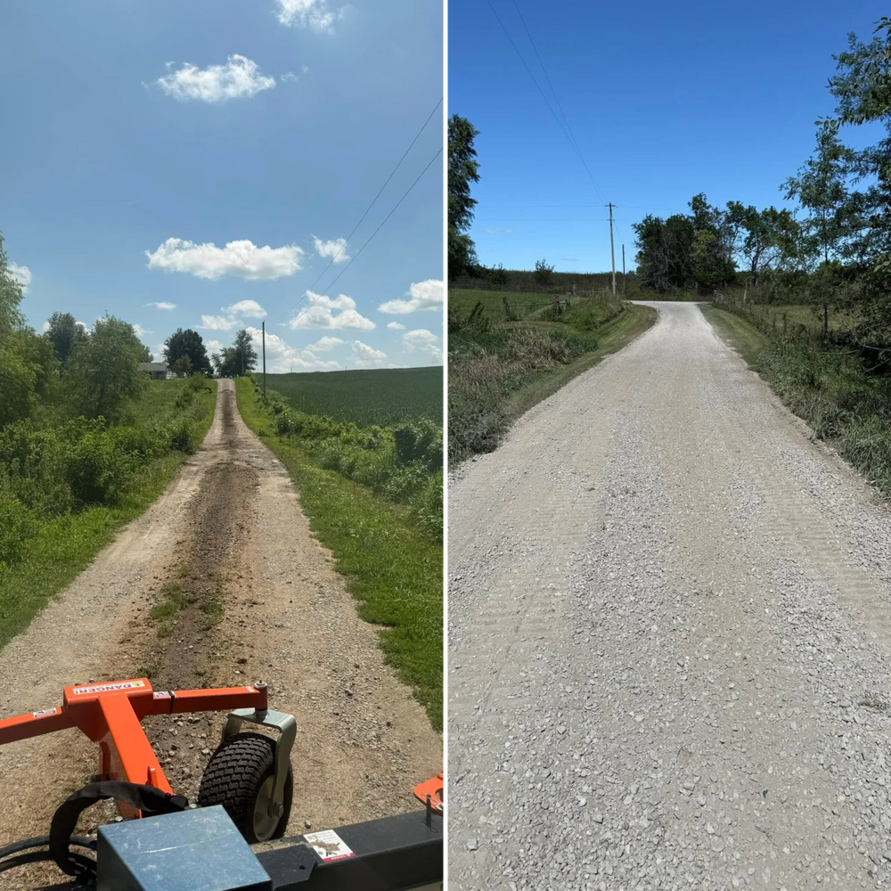 Ensure a lasting first impression with our gravel driveway maintenance service. Our expert team addresses potholes, re-levels surfaces, and enhances durability for a smooth and resilient entrance to your home, business, or farm. for Cutting Edge Land Solutions in Stanberry, MO