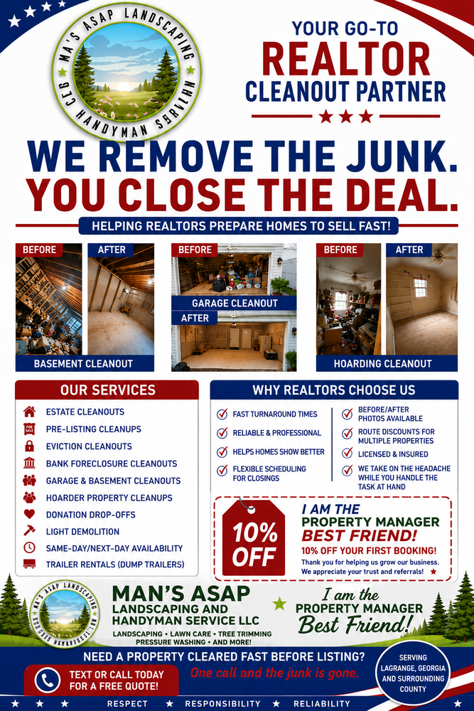 Discover our additional landscaping & handyman services designed to elevate your home's beauty and functionality. Let us simplify your projects with professional expertise tailored to meet all your house improvement needs. for Man's Asap Landscaping and Handyman Services LLC in Lagrange, GA