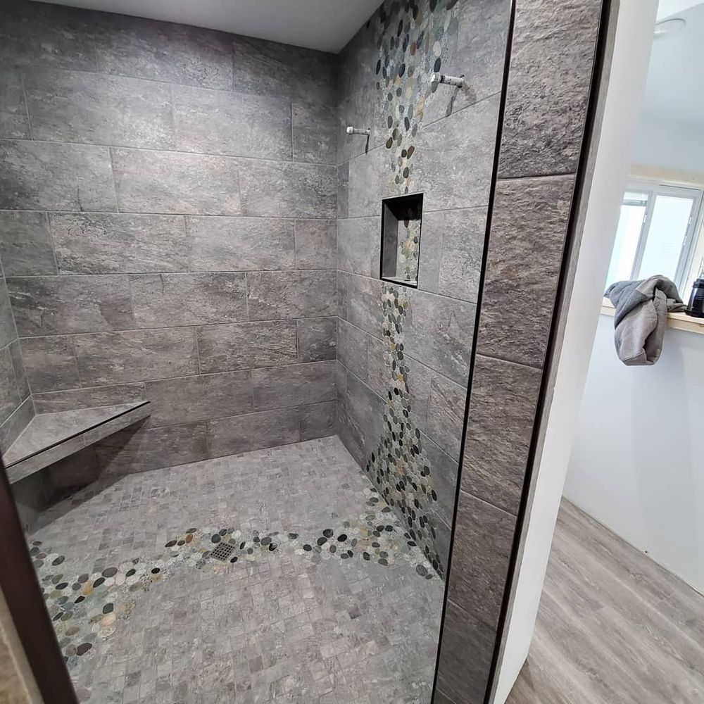 Scribed stone shower for Elite Tile in La Grande, OR