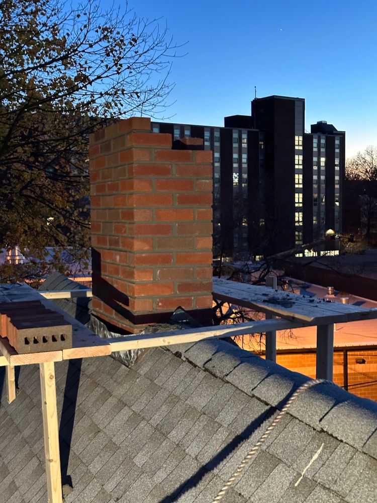 Chimney photos from restoration to new builds for All For U Roofing & Masonry in Boston, MA