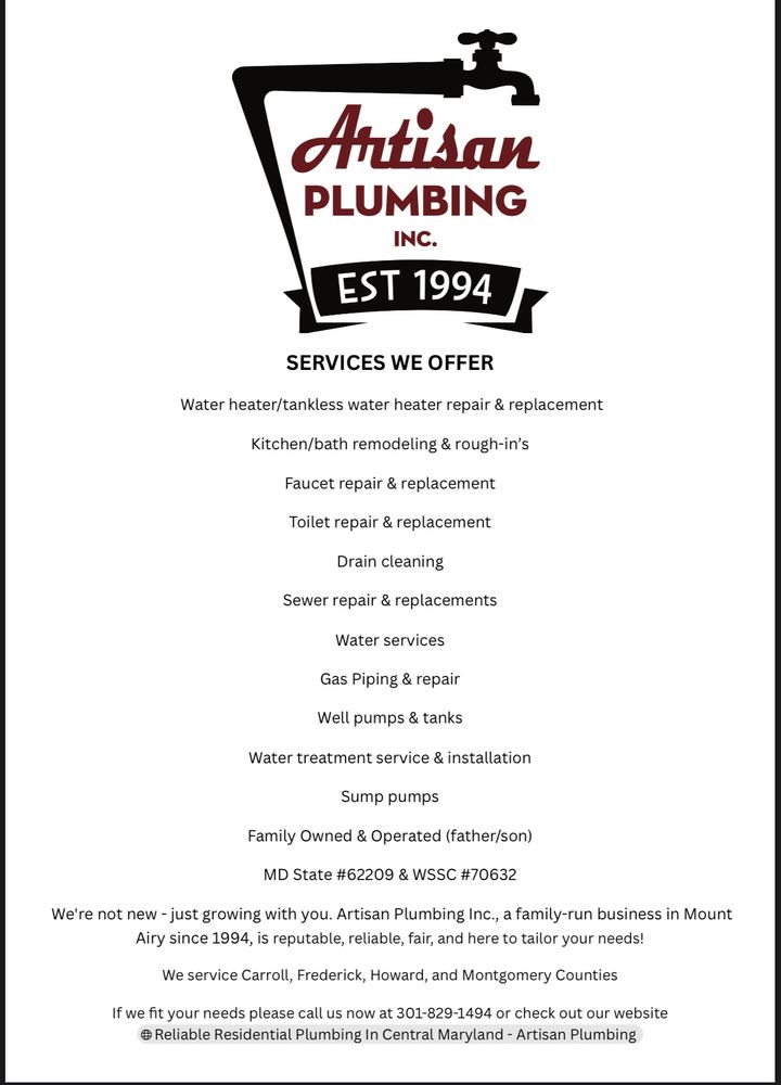 All Photos for Artisan Plumbing in Mount Airy, MD