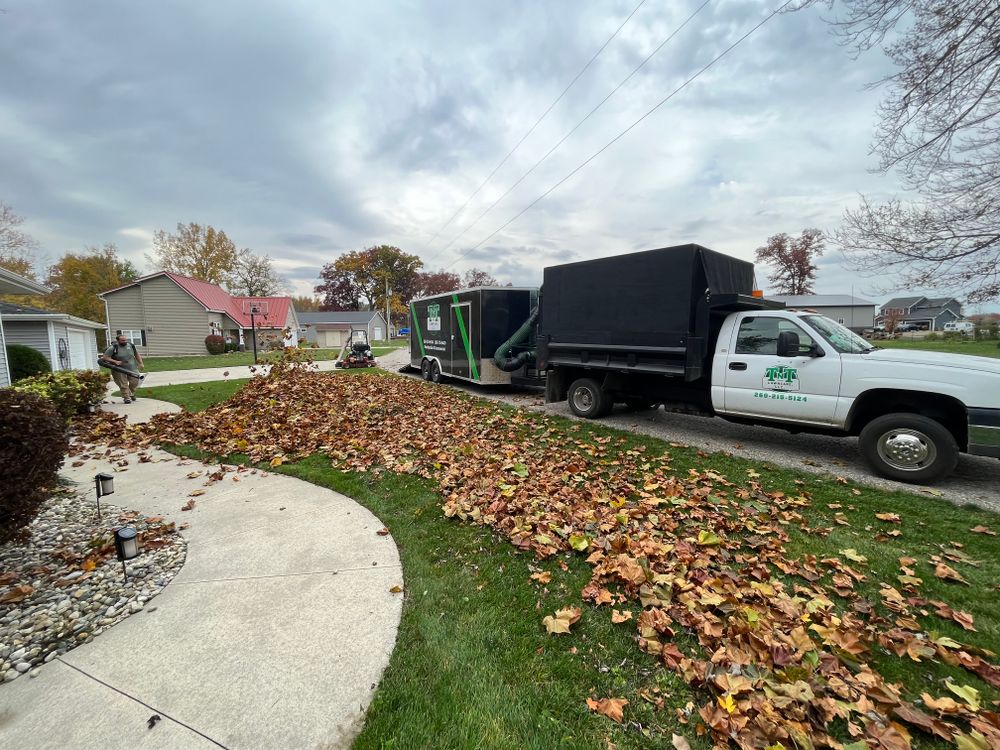 Prepare your yard for winter with our comprehensive fall clean up service! Our team will remove leaves and debris to ensure a healthy lawn come spring. Schedule your appointment today. for T.N.T Lawn Care, LLC in Wolcottville, IN