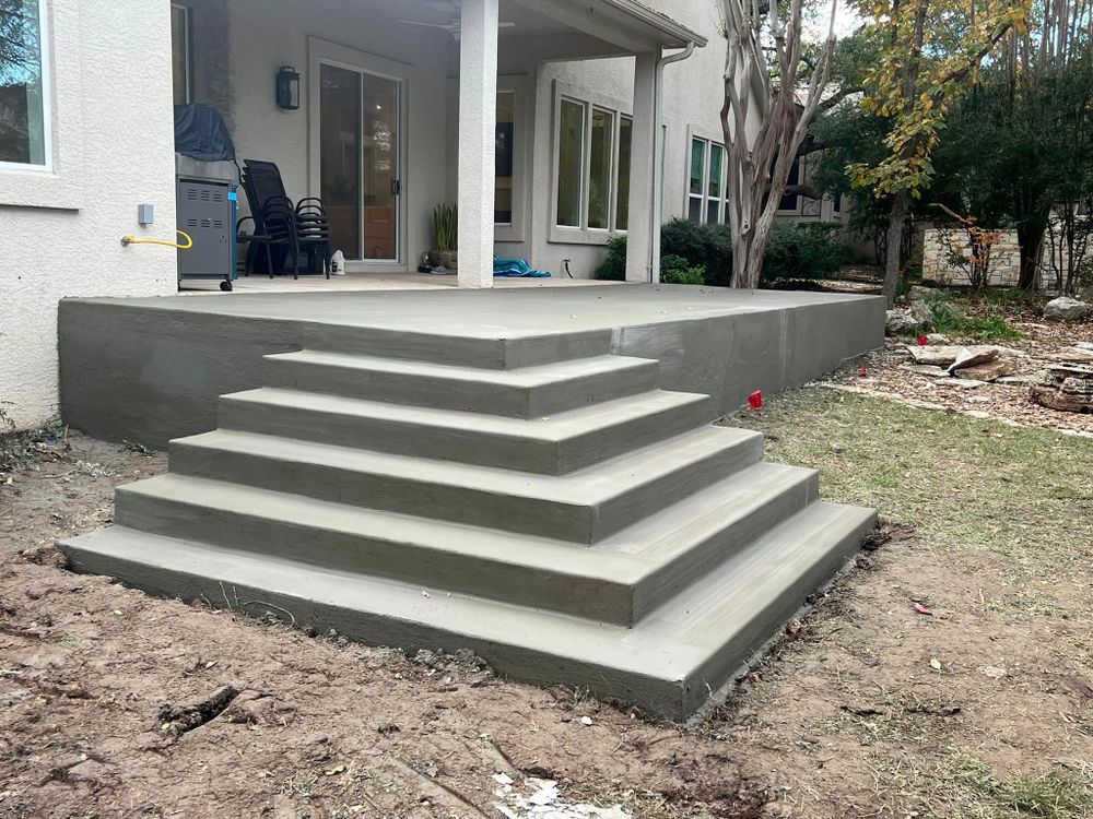 Our Stair Design & Installation service offers homeowners the opportunity to enhance their property with durable and stylish concrete stairs, expertly crafted to elevate the aesthetics and functionality of their home. for Merino Concrete Construction LLC in Liberty Hill, TX