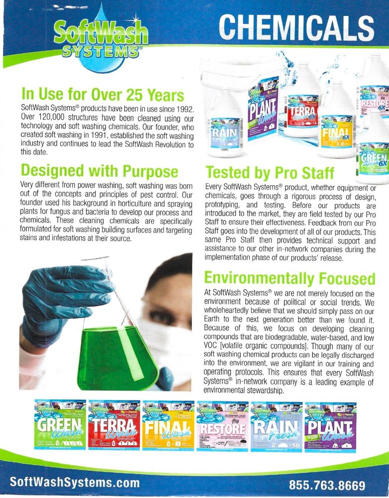 Good Stewards chemicals have been in use for over 25 years since 1992. Since 1992, when AC Lockyer founded soft washing, well over 120,000 structures & counting have been soft washed using these formulas. The finest bleach soluble soaps. for My Softwash Guys in Venice, FL