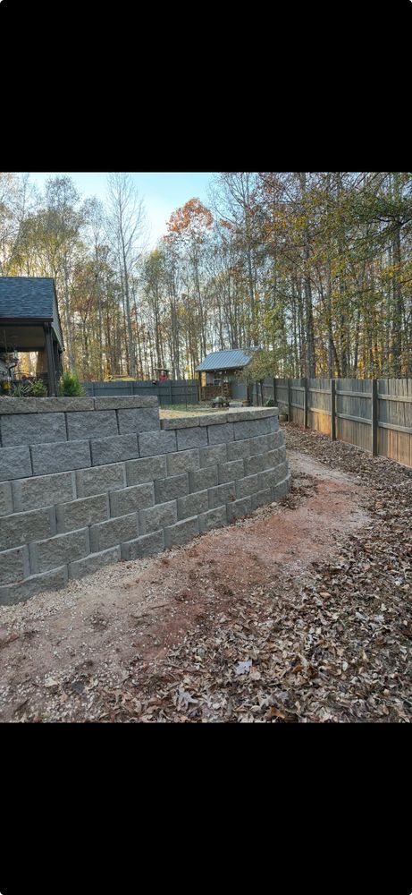 Enhance your outdoor space with our expert retaining wall construction service, providing durable and aesthetically pleasing solutions designed to prevent soil erosion while adding structure and beauty to your landscape. for Tri-P Services in Athens, GA