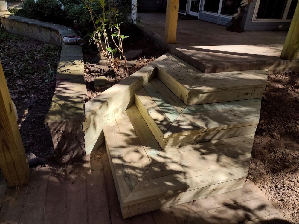 Enhance your home's appeal with our expert stair design and installation services, perfectly complementing our deck & patio installation to create seamless transitions and stylish outdoor living spaces. for Rogers Construction in Mount Vernon, TX