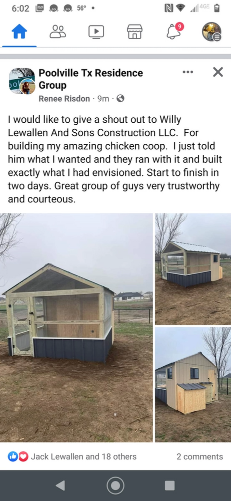 Tiny Homes / Chicken Coop's   for Willy Lewallen And Sons Construction in Mineral Wells, TX