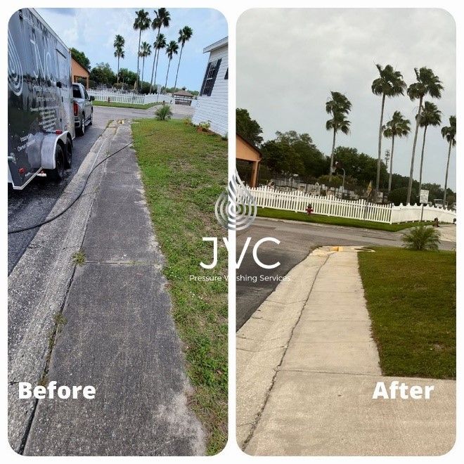 We offer professional concrete cleaning to restore the original look of driveways, sidewalks and patios. Our experienced staff will make your outdoor surfaces shine! for JVC Pressure Washing Services in Tampa, FL