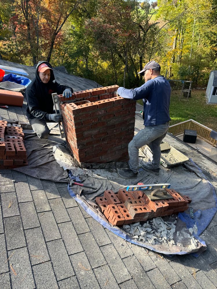 Chimney photos from restoration to new builds for All For U Roofing & Masonry in Boston, MA