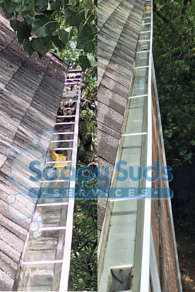 Our professional gutter cleaning service helps prevent clogs and water damage by removing debris from gutters, ensuring optimal water flow and preserving the integrity of your home's exterior. for Soapy Suds Services in St. Charles, IL