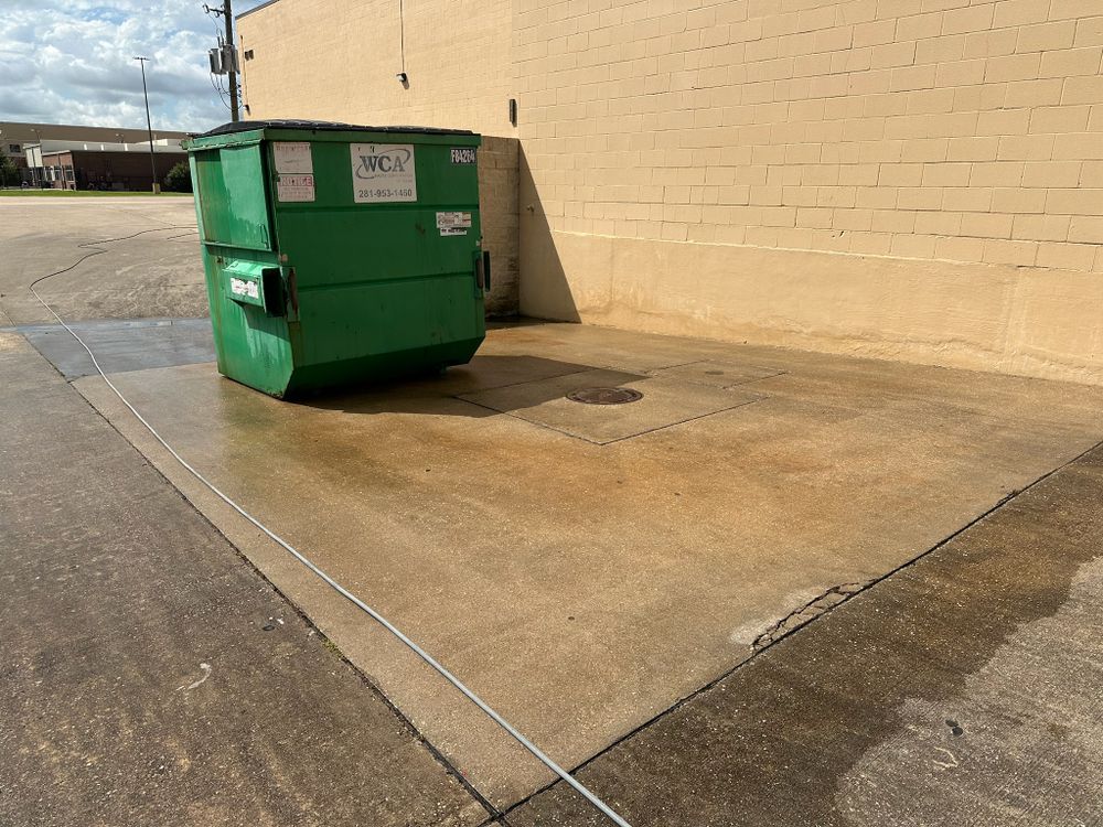 Our Dumpster Pad Cleaning service ensures a sanitized and odor-free environment for your home by thoroughly cleaning and sanitizing the area where your garbage bins are placed. for Power Pressure Wash in Houston, TX