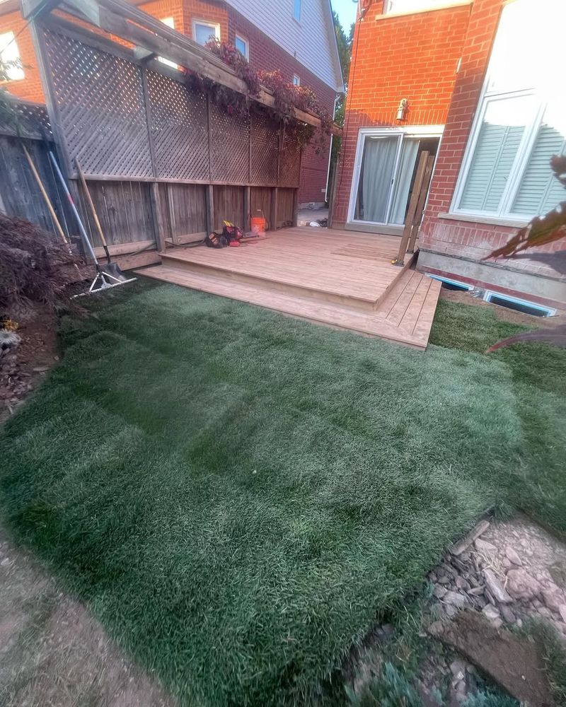 Transform your lawn with our professional sod installation service, ensuring lush, green grass all year round. Discover how we can also illuminate your home with Christmas lights installation near me! for Calderwood Landscapes in Oakville, ON