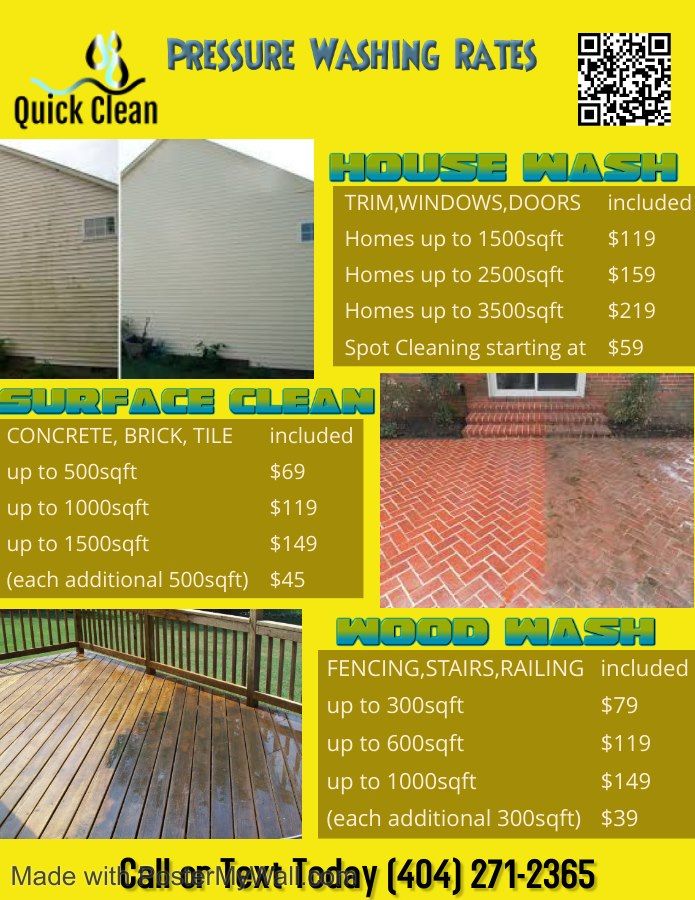 Pricing & Services for ATL Quick Clean Pressure Washing Services in Atlanta, GA