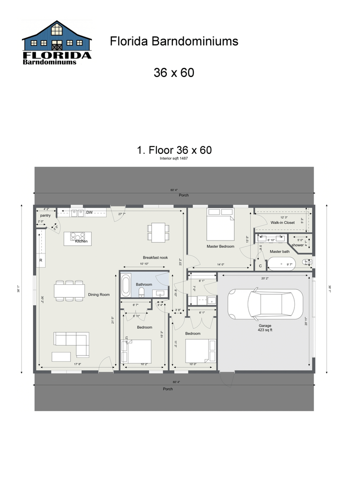 1-Level Floor Plans  for Florida Barndominiums in Homosassa Springs, FL