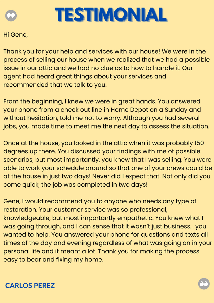 Customer Testimonials for EFG Cleaning and Restoration in Poughkeepsie, NY