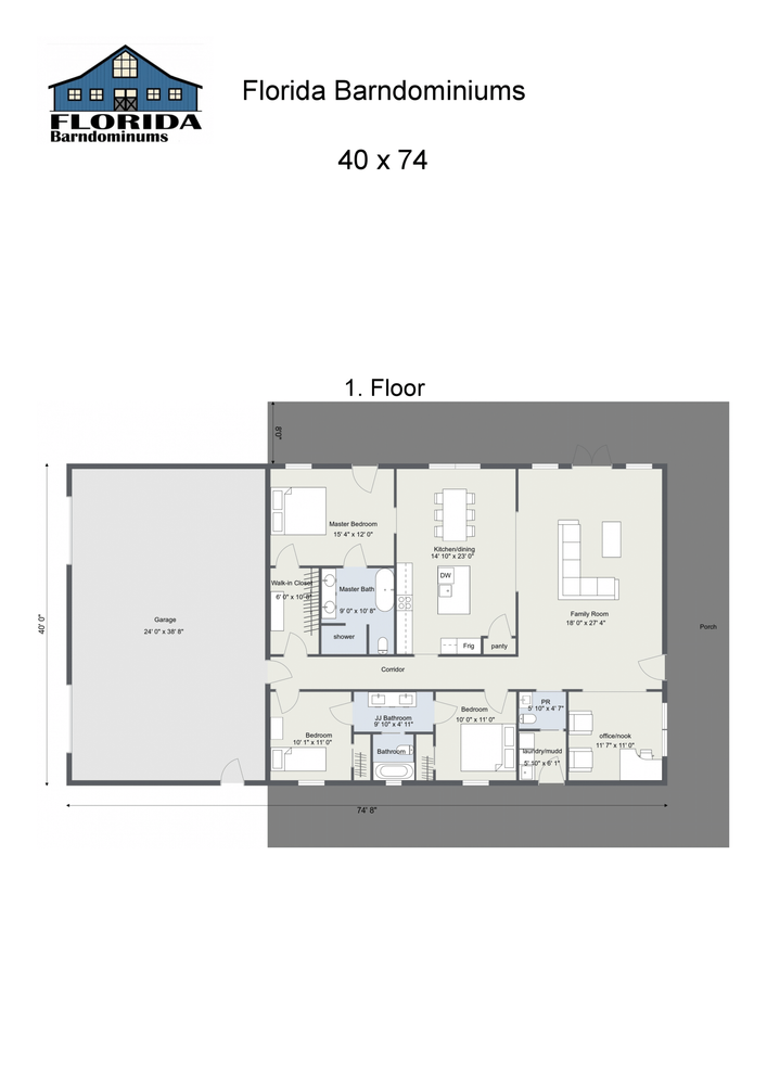 1-Level Floor Plans  for Florida Barndominiums in Homosassa Springs, FL